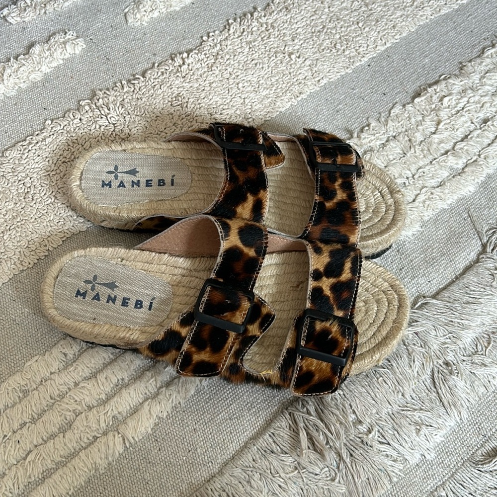 MANEBI- Nordic Calf HairEspadrille Cheetah 🐆 Slides- NWOT